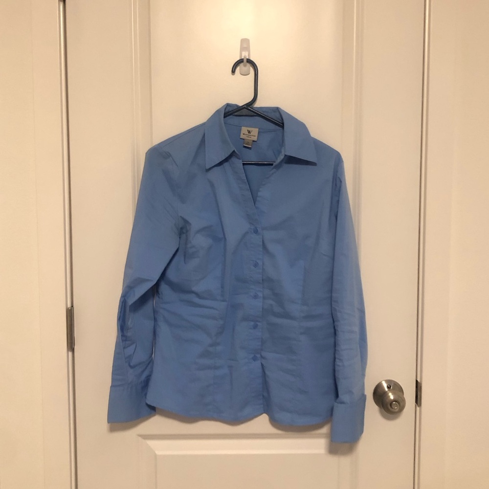 Worthington Blue Long Sleeve Slim Fit Button-Down Shirt